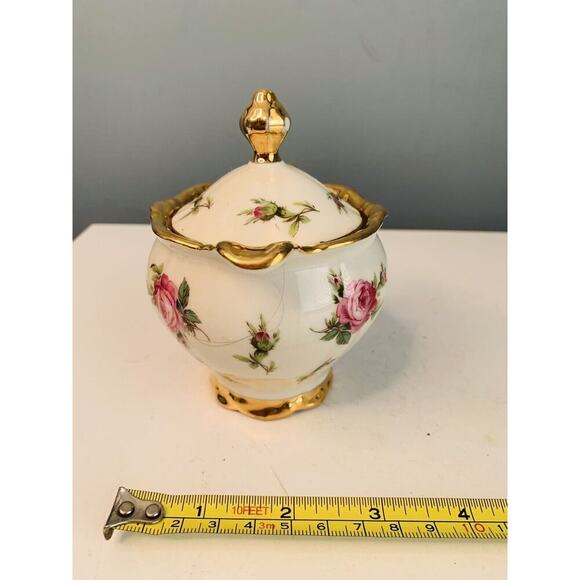Bareuther Waldsassen Bavaria Pink Rose Porcelain Sugar Bowl w/ Gold Trim Handles - Picture 8 of 11